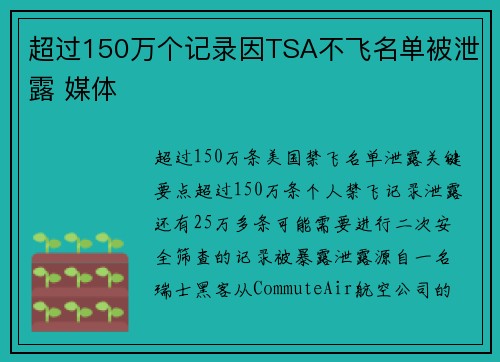 超过150万个记录因TSA不飞名单被泄露 媒体