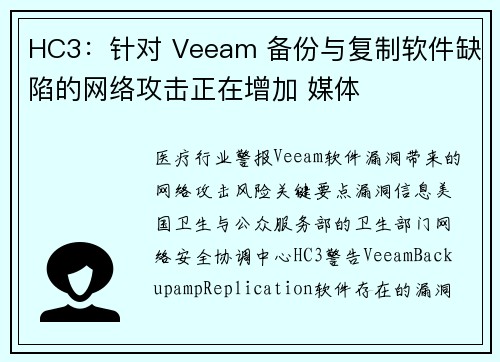 HC3：针对 Veeam 备份与复制软件缺陷的网络攻击正在增加 媒体