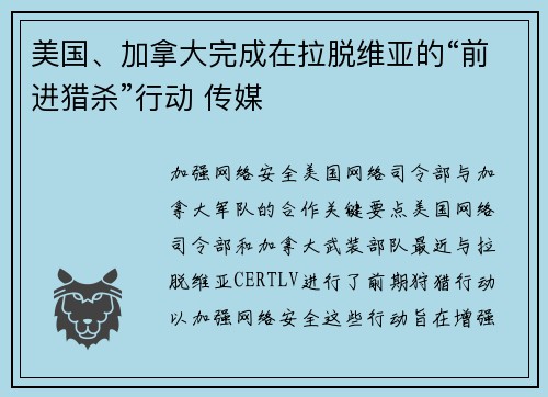 美国、加拿大完成在拉脱维亚的“前进猎杀”行动 传媒